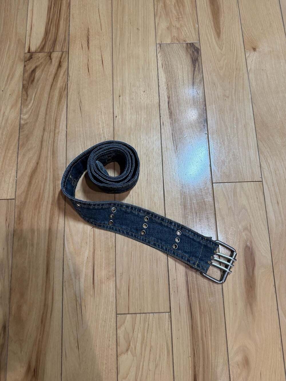 Y2K Dark Wash Denim Grommet Belt with Metal Buckle